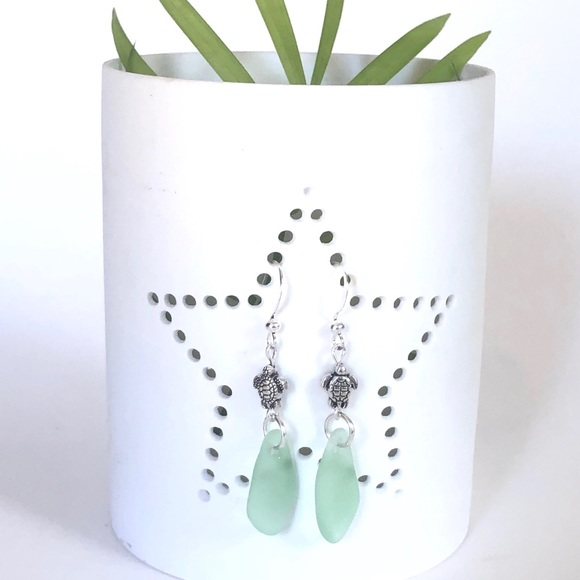 Artisan Jewelry - ⭐️Final Sale Genuine Sea Glass Sea Turtle Earrings